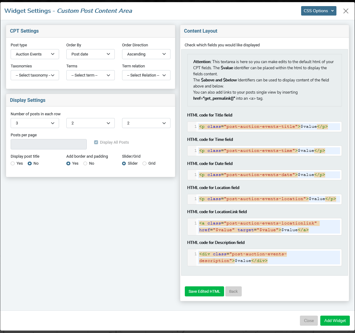 Edit Default HTML in CPT Content Area widget